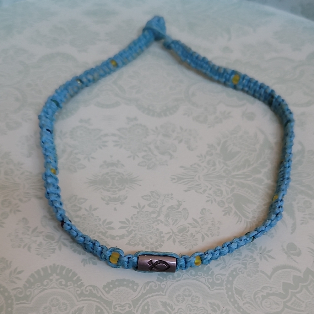 Y2K Hemp Handmade Blue and Yellow Beaded Necklace SUMMER CAMP Young Life Bead